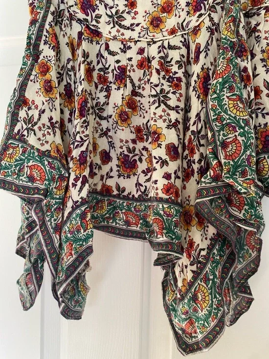 Boho Floral Handkerchief Hem Tank Top - “Kate Moss Crepe” print - Picture 4 of 6